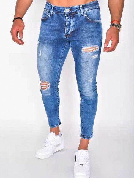 

men ripped washed crop skinny jeans x1yb#, Blue