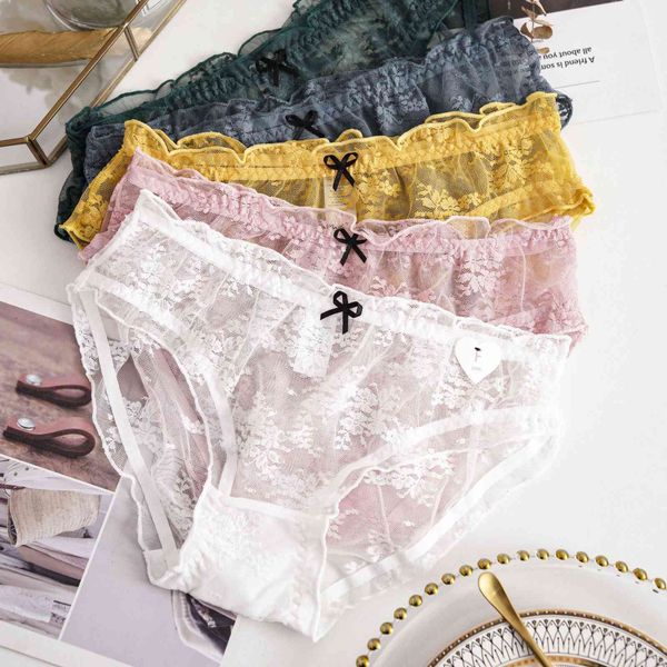 

lace transparent low waist girl's triangle shorts, Black;white