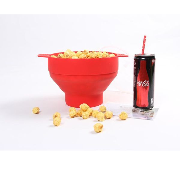 

creative foldable popcorn bowl maker with lid microwave silicone bucket red high temperature large kitchen easy tool bowls