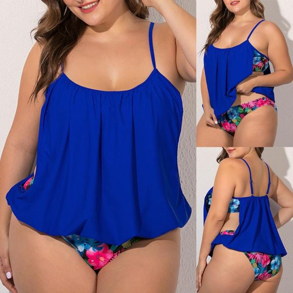 Женские купальники L-5XL Женщины с двумя частями купальники с цветочным принтом плюс размер бикини пляжная одежда Tanga Design Hollow Side Fashion F4