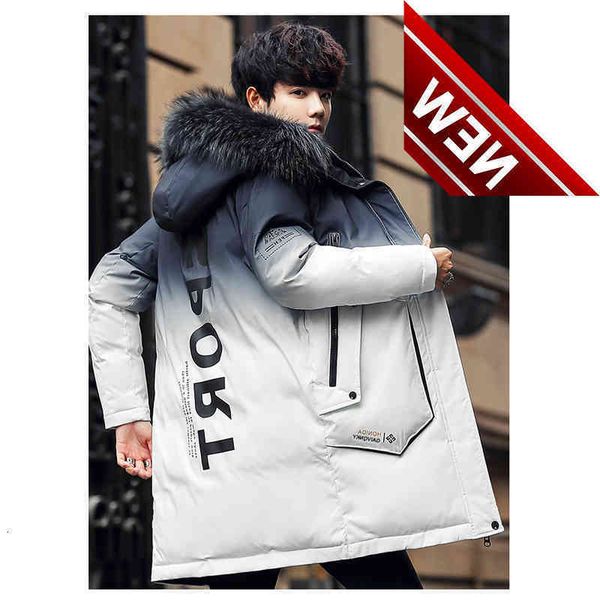 

winter new shiny reflective men's duck down jacket long hip-hop casual warm thick windproof parka coat, Black