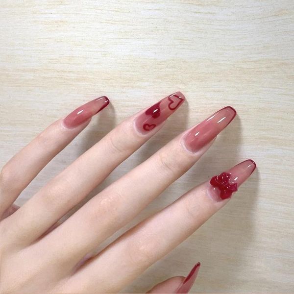 

nail gel 24pcs burgundy butterfly wear long paragraph fashion manicure patch false nails save time wearable, Red;pink