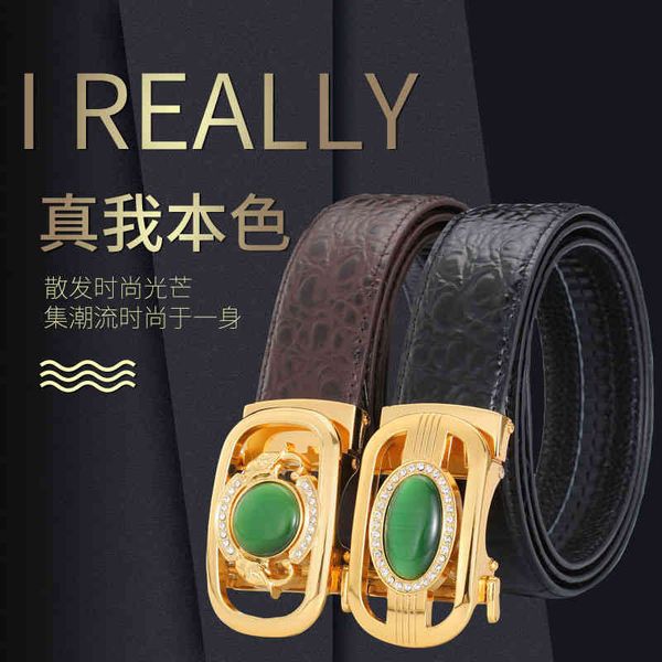 

double-sided head automatic business men's leisure blue alloy buckle leather pants belt, Black;brown