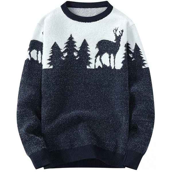 

men's sweaters pullovers 2021 autumn winter sweater with deer keep warm pullover men printed jumpers fashion mens christmas, White;black