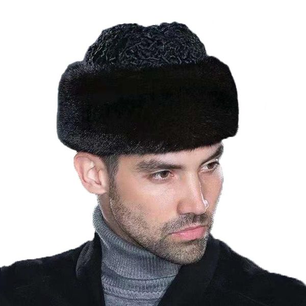 

wide brim hats winter men genuine fashion real sheepskin cap men's hat black color classic casual windproof, Blue;gray