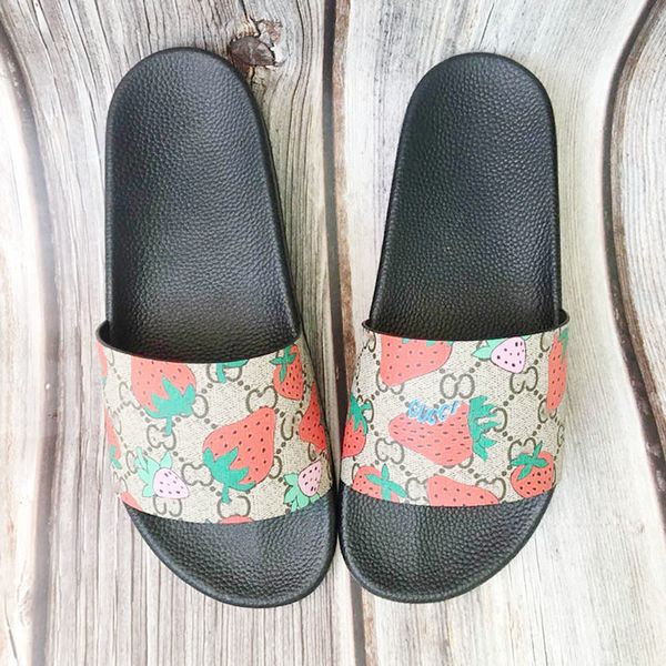 

2021 mens womens summer sandals beach slide home slippers ladies flat sliders trendy shoes print leather rubber flowers bee arrow strawberry, Black