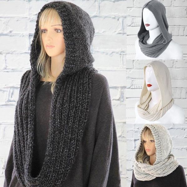 

scarves women winter knit hood infinity scarf windproof shawl wrap earflap neck warmer f3mf, Blue;gray
