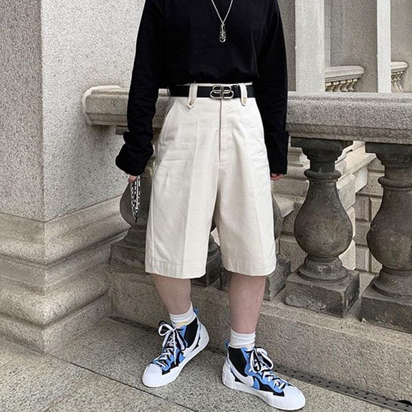 

men summer casual solid color shorts male retro fashion japan korea streetstyle straight men's, White;black