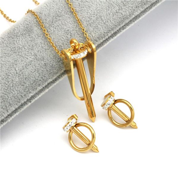 

earrings & necklace wholesale fashion women's gold color and earring stainless steel jewellery set jewelry women gift, Silver