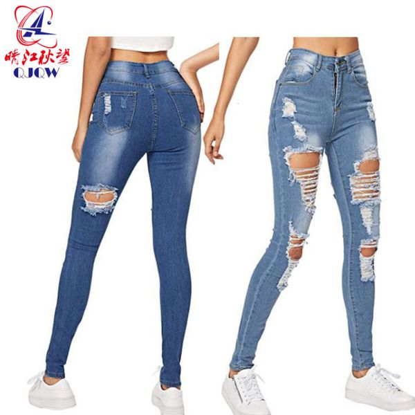 

high waist leggings tattered pencil, Blue