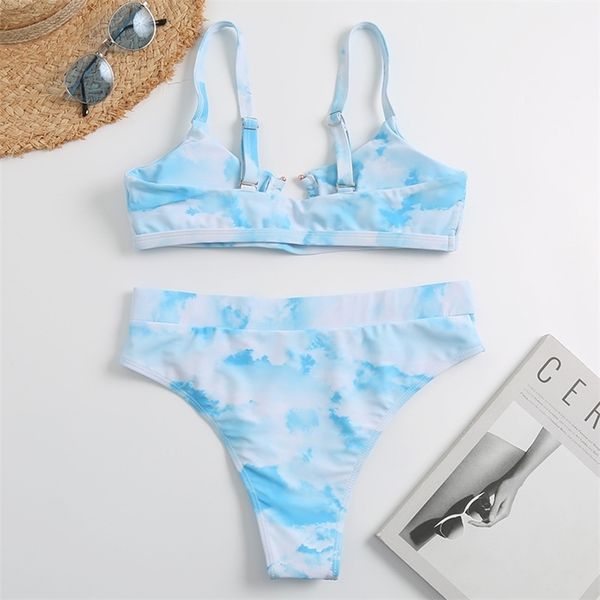 

biquinis feminino 2021 swimwear bikinis strappy bandage tie dye pink blue swimsuit women bikini setby air