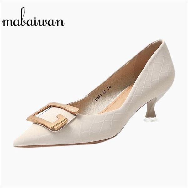 

mabaiwan 2021 med heel shoes for women pumps pointed toe stiletto shallow spring summer metal decoration wedding dress, Black
