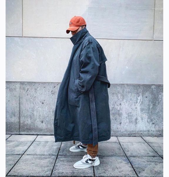 

men's spring denim coat navy loose fitting long boys' windbreaker trench coats, Tan;black