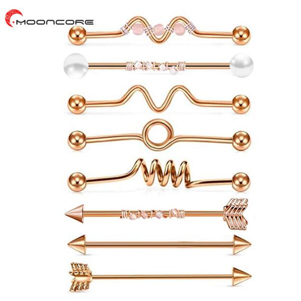 Stud MOONCORE 8pc/set bilanciere industriale in acciaio inossidabile per donna asta a vite gioielli Piercing all'orecchio donna Set da barra corpo