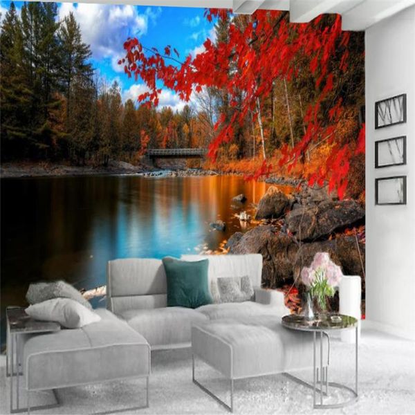 

wallpapers 3d landscape wallcovering the beautiful scenery of red leaves living room bedroom kitchen home decor painting mural