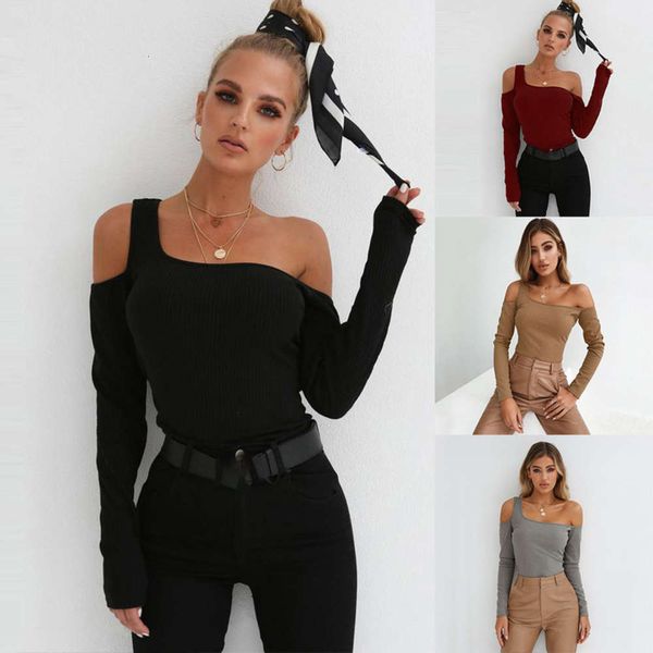 

women's t-shirt & tees 2021 one side off shoulder long sve slim autumn, White