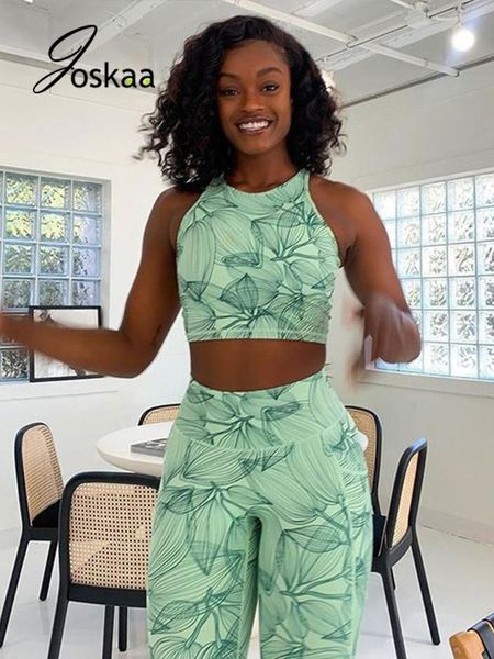 

joskaa active sportswear for women summer tank long pants two pieces set train homewear loungewear casual outwear 2021 cloth women's pi, White