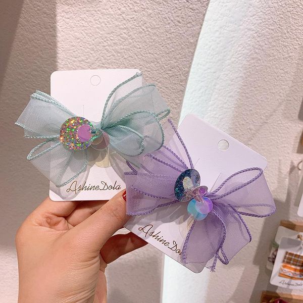 

hair accessories korean style girls pure color net yarn bow hairpin sweet baby sequin clip headdress for children fashion, Slivery;white