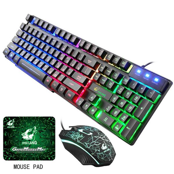 

waterproof russian keyboard wired usb mouse set with pad gaming ru+en key board led backlight computer keyboards combos