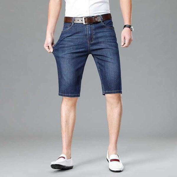 

summer 2021 men's straight jeans fashion wash slim casual shorts, Blue