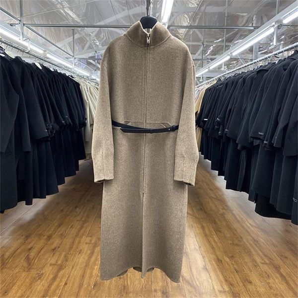 

women's wool & blends factory direct sales women long winter very warm cashmere loose coat whit belt flyr157, Black