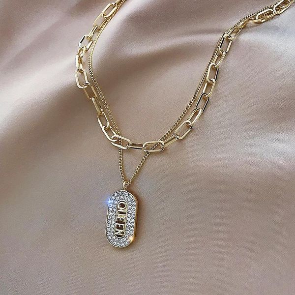 

personality letter queen necklace for women pendant vintage hip-hop sweater chain fashion dainty chunky gothic collar statement necklaces, Silver