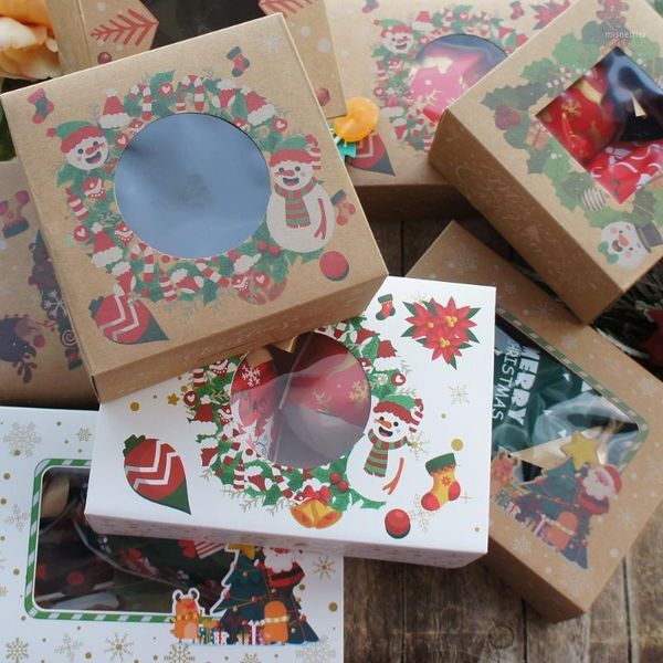 Geschenkverpackung 2 Größe 10pcs Weiß Kraft Papier Frohe Weihnachten Schneemann Santa Claus Box Kerze Jam Bake DIY Party bevorzugt Verpackung