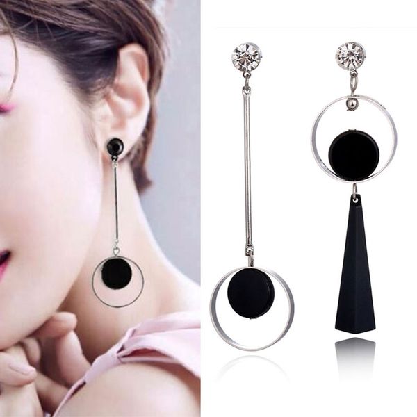 

simple asymmetrical earrings for women acrylic earrings black round crystal geometric earrings korean style fashion pendientes, Silver