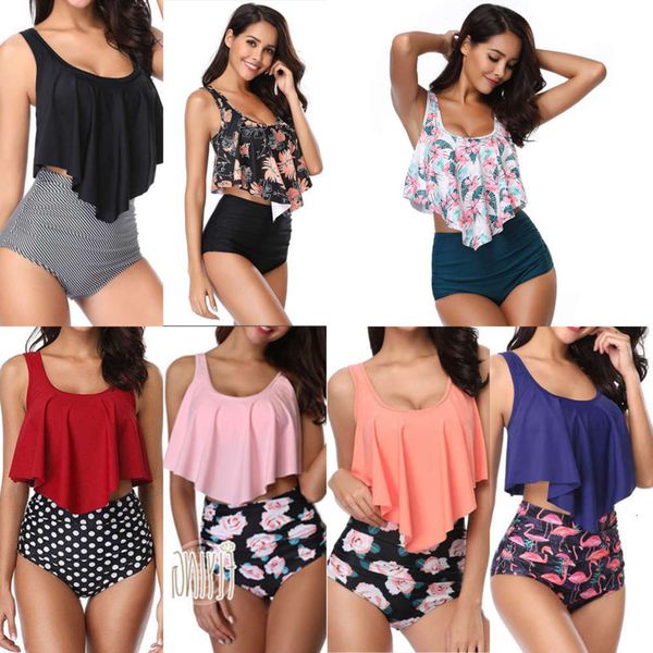 

multi color eight bikini swimsuit ruffle multi printed high waist, White;black