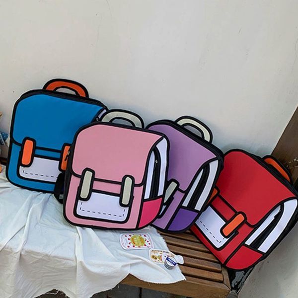 Moda unisex 2D desenho mochila bonito desenhos animados saco de escola quadrinhos bookbag para adolescente meninas meninos dia do dia travel rucksack saco k726