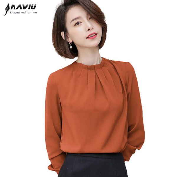 

chiffon ceffee shirt women fashion spring temperament long sleeve o neck loose blouses office ladies professional work women's & shirt, White