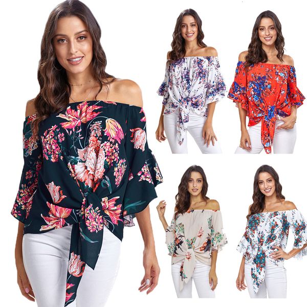 

one neck bra t-shirt women's spring 3 / 4 sleeve print knotted pullover 252111, Black