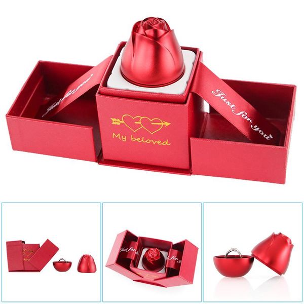 

wedding rose ring box metal lifting jewelry gift for necklace f2 wrap