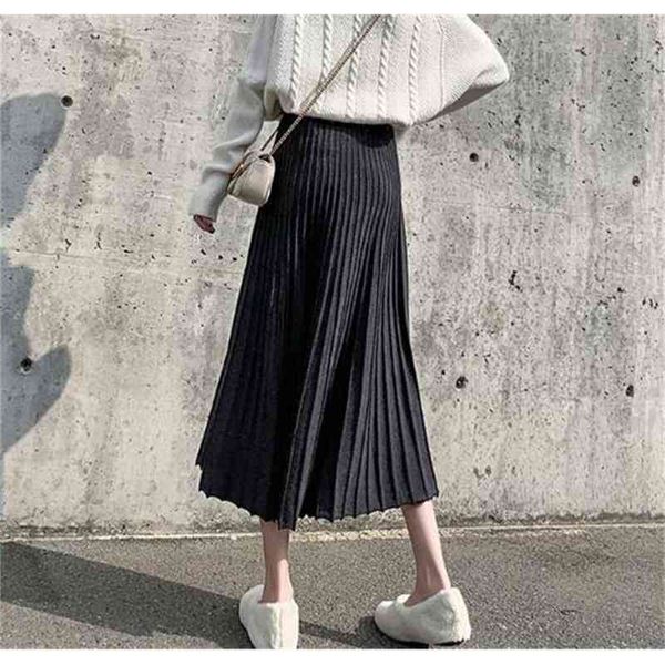 

skirts fdfklak black knit pleated skirt women a-line high waist cotton long skirt autumn winter gray skirts womens ropa mujer camc