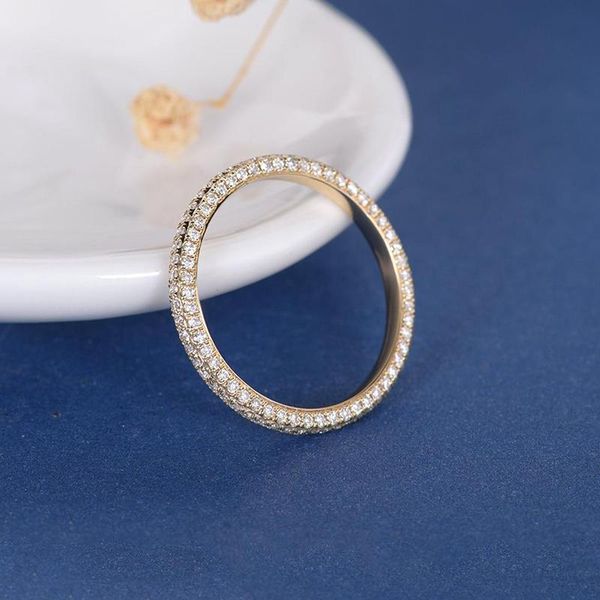 

cluster rings cxsjeremy moissanite ring women full eternity wedding band three sided 14k yellow gold minimalist pave anniversary matching, Golden;silver