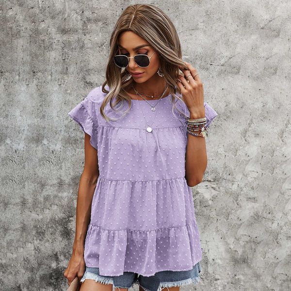 

new fashion round neck t-shirt summer short sleeve loose all-match casual mother's wear western style reduced age ladies y0621, White