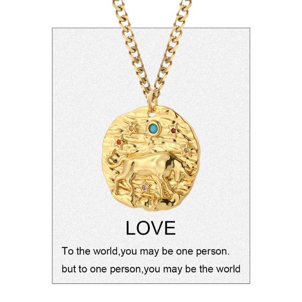 

pendant necklaces 12 zodiac constellation necklace for women gold amulet vintage coin woman's copper pave cz trendy punk collars friend, Silver
