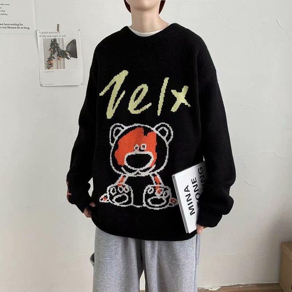 

men's hoodies & sweatshirts 2021 autumn korean version of the sweater trendy hip-hop casual loose wild printing couple, Black