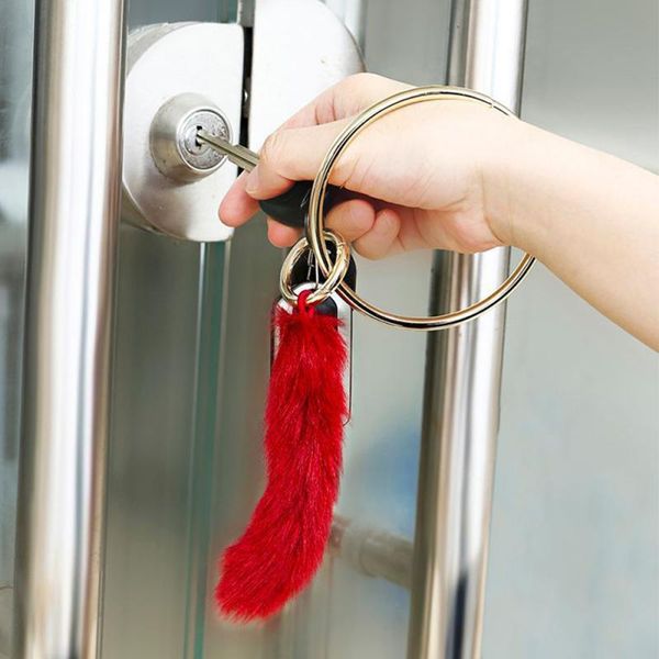 

keychains fluffy multicolor pompom simulation mink hair fur ball crystal letters key rings trendy jewelry bag accessories gift, Silver