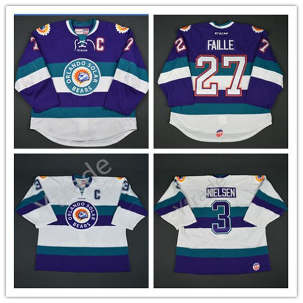 Настроить CCM ECHL Orlando Solar Bears 3 Carl Nielsen Jersey 27 Eric Faille 29 David Bell Vintage Hockey Jerseys Home Away White Purple Any Name Number S-5XL