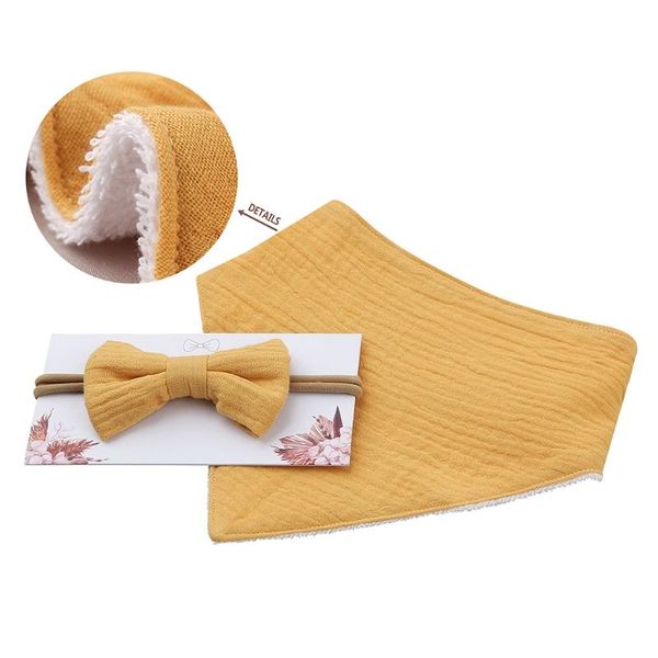 

bibs & burp cloths l41d 2 pcs baby girls elastic bow headband saliva towel set princess bowknot hair band bib kit soft cotton solid color fe
