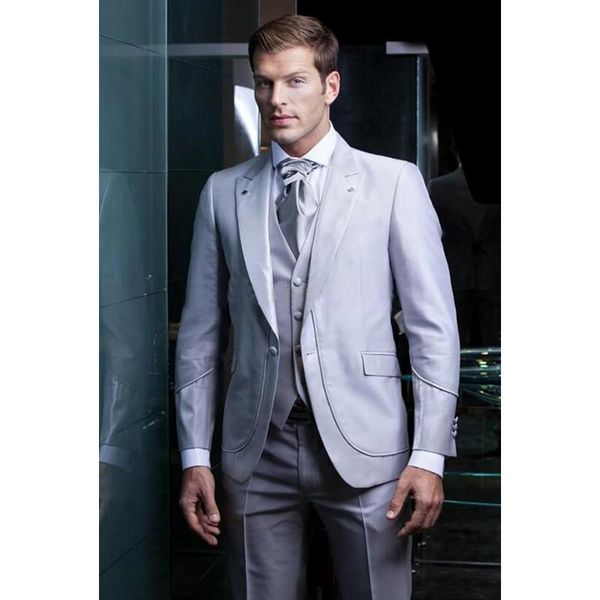 

men's suits & blazers shiny silver grey tuxedos one button wedding groomsman suit bridal groom mens 3 pieces, White;black