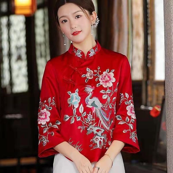 Ethnische Kleidung im chinesischen Stil National Mom Jacke Plus Size Vintage bestickte Frauen Mäntel und Jacken Mantel KK4250