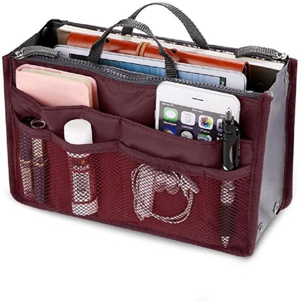 

tote cosmetic bag for women double zipper makeup toiletries grooming kit large nylon travel insert organizer handbag purse storage bags