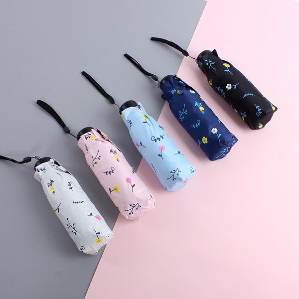 

umbrellas creative cute broken flower five folding umbrella rain women portable summer outdoor pocket black coating sun