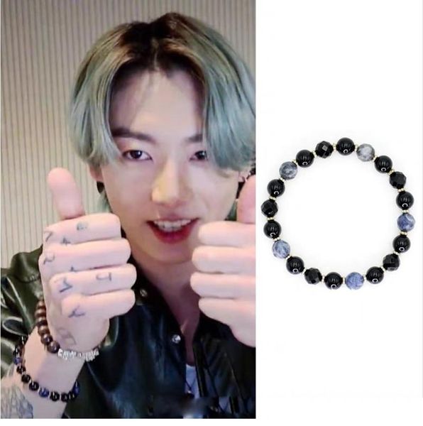 

beaded, strands kpop bangtan boys jk same bracelet natural agate stone beaded chain lucky, Black