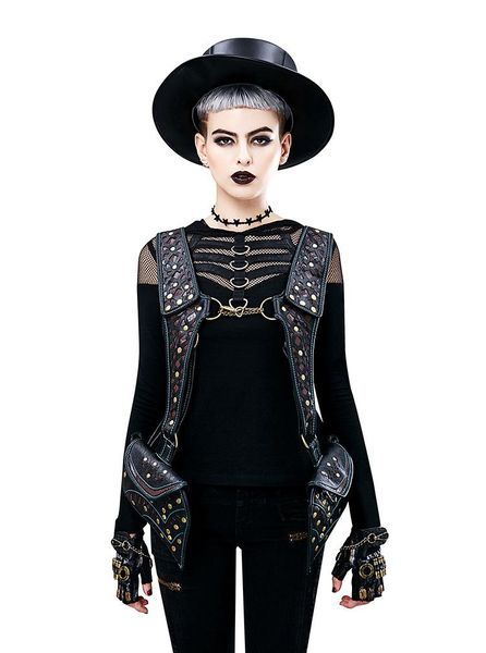 

steampunk pu female bag shoulder vest male rock style waist bags