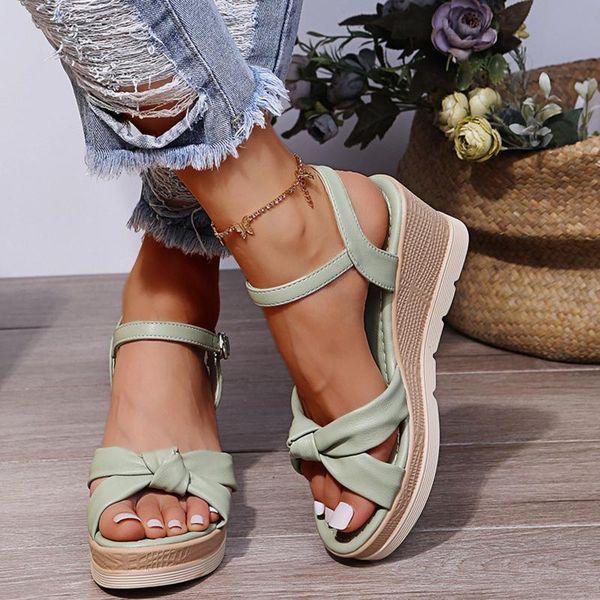 

sandals women's fashion summer bow buckle fish mouth casual round toe platform wedge sandales femmes Ã©tÃ©, Black