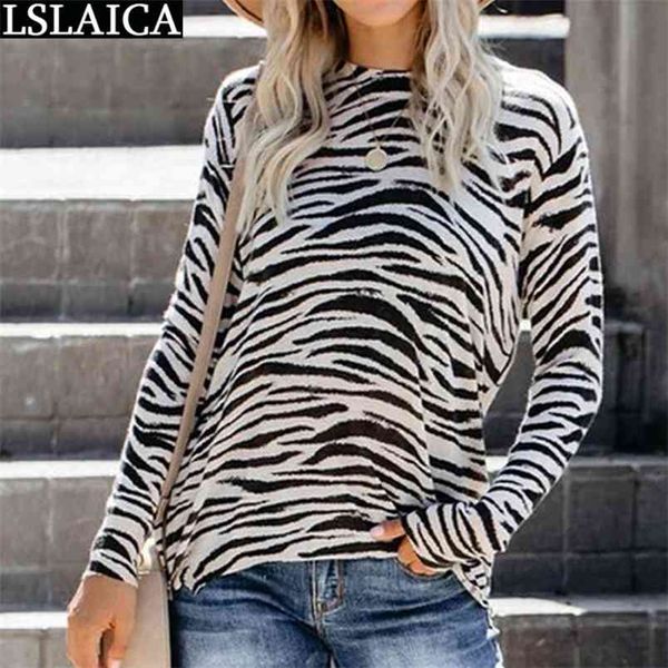 

casual womens shirts long sleeve round neck leopard print loose fashion ladied autumn clothes streetwear t-shirt femme 210515, White