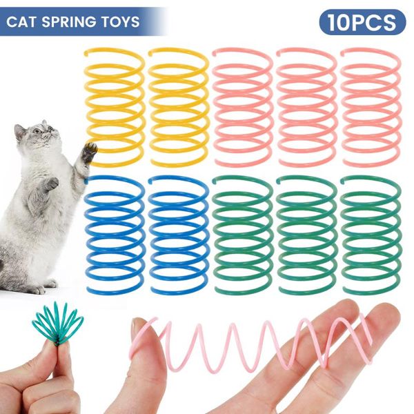 

10pcs cat spring toy colorful bouncy recycled plastic interactive playing teasing training funny pet supplies toys